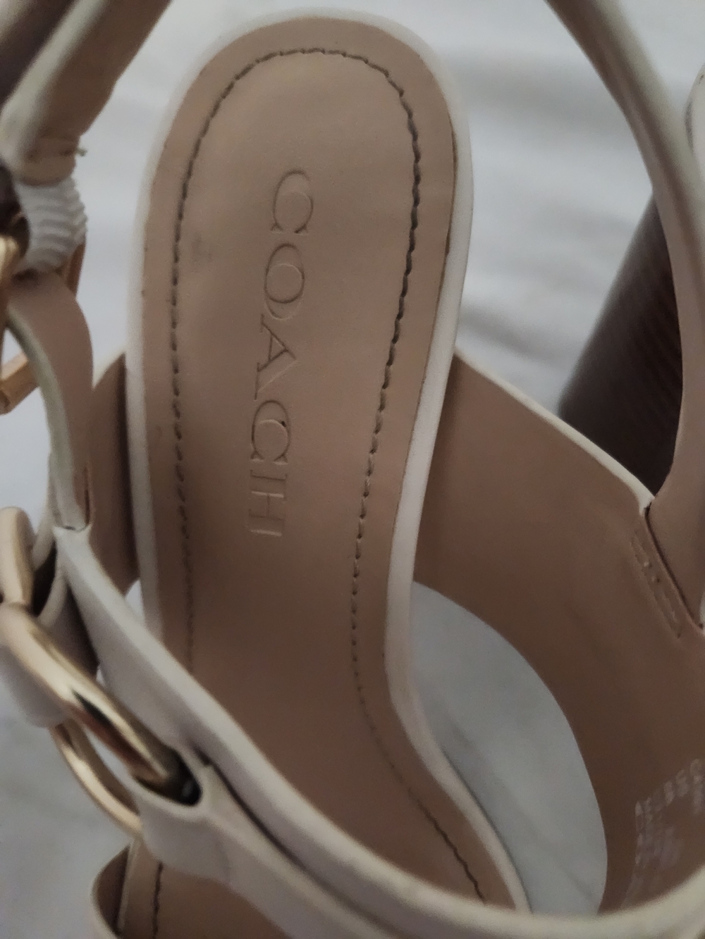 Coach Women's Cream Leather Slingback Sandals with Gold Buckle - Picture 6 of 9